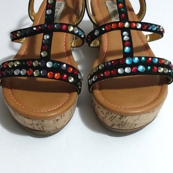 STEVE MADDEN Rhinestone Strappy Mini Wedge Platform Sandals Size 5 - Picture 2 of 13